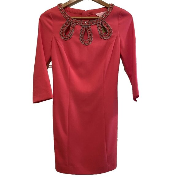 LILLY PULITZER Watermelon Color Brontë Embellished Cutouts Shift Dress Size 0 - Picture 1 of 6